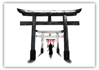 torii gates samurai print poster